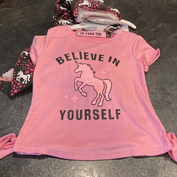 Girls brown pink unicorn 3 piece set of t-shirt, Tank and shorts - size 3T - NWT - Picture 4 of 8